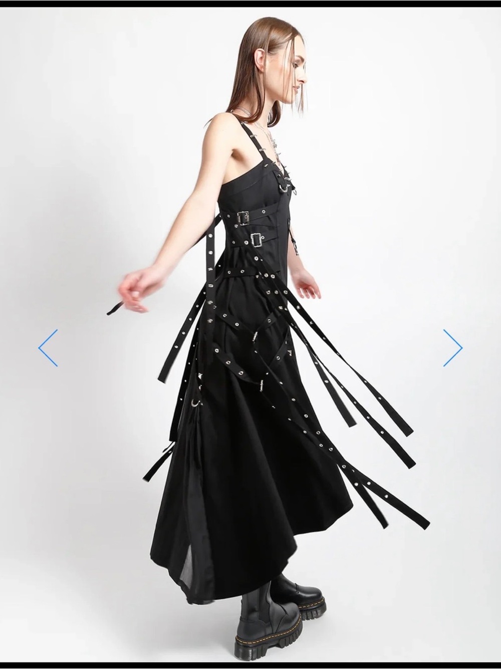 Tripp NYC Enchanted Power mega straps buckles studs maxi dress M goth grunge